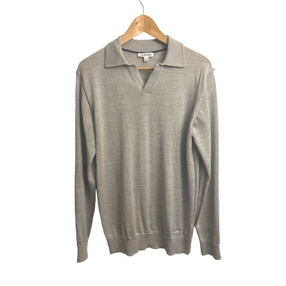 JAEGER Merino Wool Gray Pullover Sweater Long Sleeve Size Med